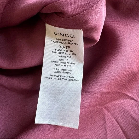 Vince Slim Fit Stretch Silk Blouse Teaberry Sz XS